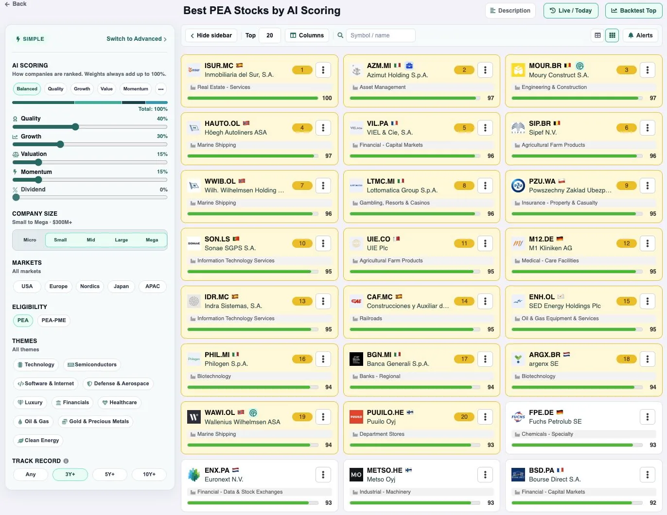 PEA Stock Screener: Find & Backtest Eligible Stocks