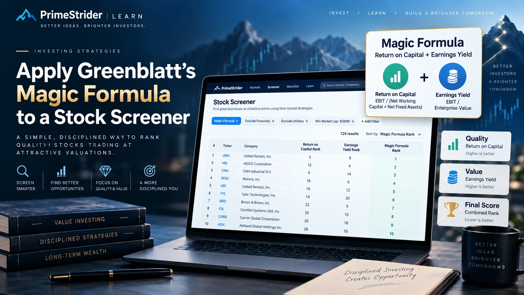 Magic Formula stock screener combining business quality and attractive valuation